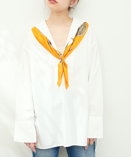 natural couture（ナチュラルクチュール）の「アクセ柄スカーフ（ストール/ショール・レディース・グリーン/オレンジ・FREE）」の8枚目の写真