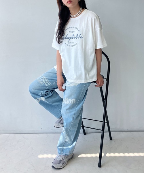 AS KNOW AS plus(アズノゥアズプラス)の「○後レースアップ ロゴ刺繍アソートTシャツ(Tシャツ/カットソー・レディース・ピンク/オフホワイト/サックスブルー/スミクロ/サックスブルー系/ホワイト系/グレー系1/サックスブルー系1/ピンク系1/ホワイト系1/ネイビー系2/ピンク系2/ホワイト系2/グレー系2・FREE)」の15枚目の写真