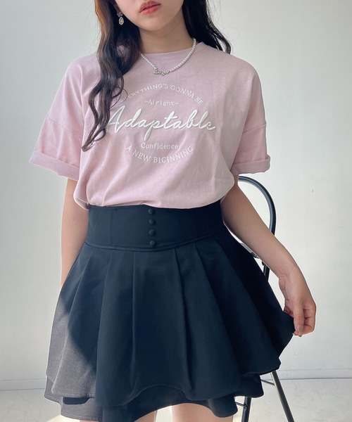 AS KNOW AS plus(アズノゥアズプラス)の「○後レースアップ ロゴ刺繍アソートTシャツ(Tシャツ/カットソー・レディース・ピンク/オフホワイト/サックスブルー/スミクロ/サックスブルー系/ホワイト系/グレー系1/サックスブルー系1/ピンク系1/ホワイト系1/ネイビー系2/ピンク系2/ホワイト系2/グレー系2・FREE)」の22枚目の写真