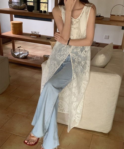 RADIATE ペイズリーモールレースロングベスト レースロングベスト