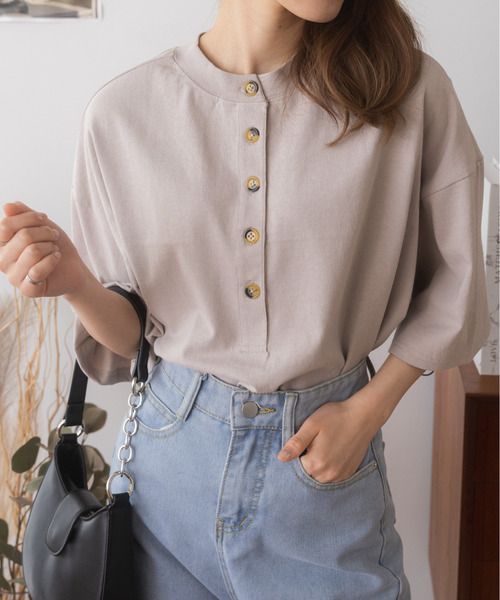 Eclat one(エクラワン)の「今なら490円!オーバーサイズ 2WAYヘンリーネックプルオーバー(Tシャツ/カットソー・レディース・ナチュラル/ブラック/オフホワイト/グレー・FREE)」の3枚目の写真