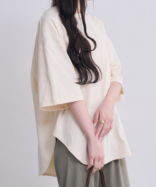 Eclat one(エクラワン)の「今なら490円!オーバーサイズ 2WAYヘンリーネックプルオーバー(Tシャツ/カットソー・レディース・ナチュラル/ブラック/オフホワイト/グレー・FREE)」の6枚目の写真