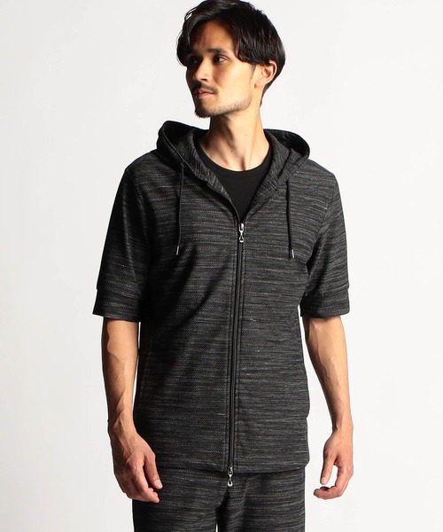 NICOLE CLUB FOR MEN（ニコルクラブフォーメン）の「ハニカムジャガードフードフルジップパーカ（パーカー・メンズ・ブラック×グレー/ブルー/ライトグレー/ブラック系・X-LARGE/MEDIUM/LARGE）」の2枚目の写真