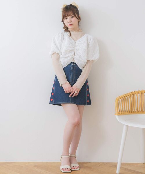 ems excite（エムズエキサイト）の「フロント釦パフ袖CT（Tシャツ/カットソー・レディース・ピンク/ナチュラル/オフホワイト・FREE）」の4枚目の写真