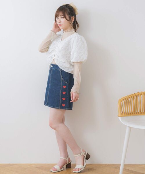 ems excite（エムズエキサイト）の「フロント釦パフ袖CT（Tシャツ/カットソー・レディース・ピンク/ナチュラル/オフホワイト・FREE）」の5枚目の写真