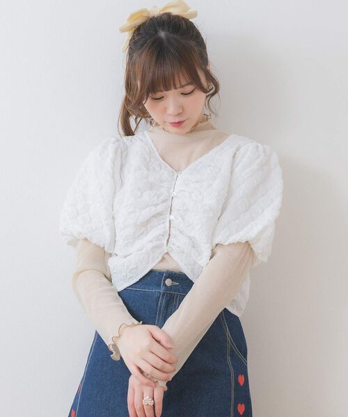 ems excite（エムズエキサイト）の「フロント釦パフ袖CT（Tシャツ/カットソー・レディース・ピンク/ナチュラル/オフホワイト・FREE）」の8枚目の写真