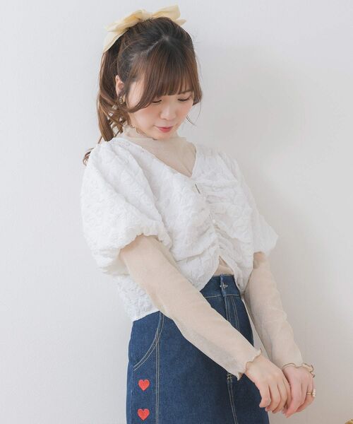 ems excite（エムズエキサイト）の「フロント釦パフ袖CT（Tシャツ/カットソー・レディース・ピンク/ナチュラル/オフホワイト・FREE）」の9枚目の写真