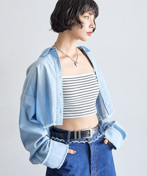 PAGEBOY(ページボーイ)の「カットオフクロップドシャツ(シャツ/ブラウス・レディース・オフホワイト/ブラック/ブルー系その他・FREE)」の10枚目の写真