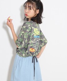 PINK-latte | 【前後2WAY】裾ドロストワッペンTシャツ(Tシャツ/カットソー)