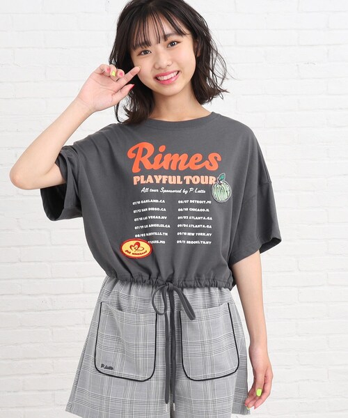 PINK-latte（ピンクラテ）の「◆【前後2WAY】裾ドロストワッペンTシャツ（Tシャツ/カットソー・キッズ・チャコールグレー/カーキ系/オフホワイト・14/15 /16）」の21枚目の写真