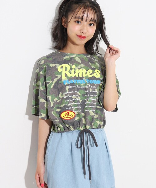 PINK-latte（ピンクラテ）の「◆【前後2WAY】裾ドロストワッペンTシャツ（Tシャツ/カットソー・キッズ・チャコールグレー/カーキ系/オフホワイト・14/15 /16）」の22枚目の写真