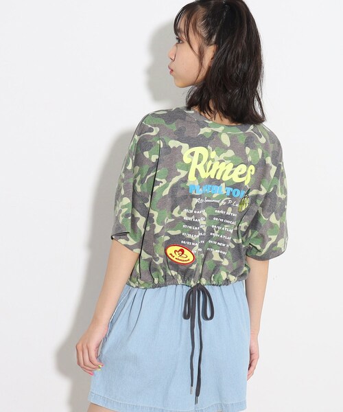 PINK-latte（ピンクラテ）の「◆【前後2WAY】裾ドロストワッペンTシャツ（Tシャツ/カットソー・キッズ・チャコールグレー/カーキ系/オフホワイト・14/15 /16）」の10枚目の写真