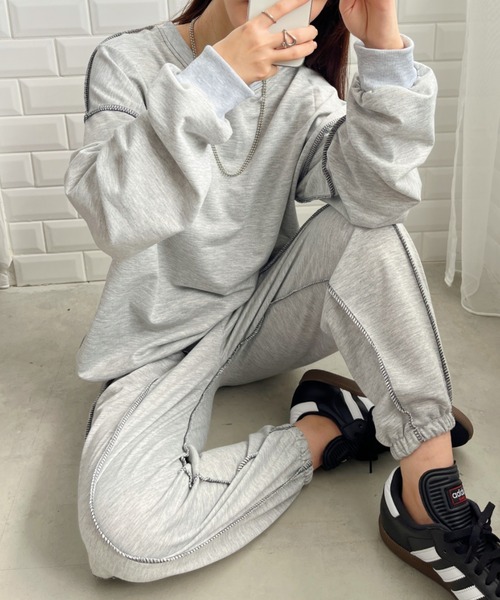 CLEA（クレア）の「【2点SET】アウトステッチワンマイルセットアップ/ルームウエア（セットアップ・レディース・グレー/ベージュ/ブラック/ブルー・FREE）」の12枚目の写真