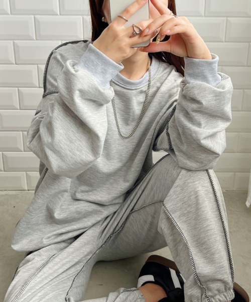 CLEA（クレア）の「【2点SET】アウトステッチワンマイルセットアップ/ルームウエア（セットアップ・レディース・グレー/ベージュ/ブラック/ブルー・FREE）」の11枚目の写真