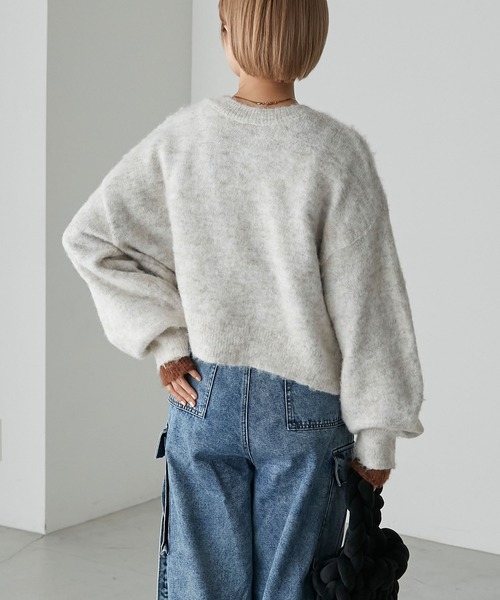 forksy.（フォルクシー）の「【forksy.】2wayミックス起毛レイヤード配色ショートニットカーディガン（カーディガン/ボレロ・レディース・オレンジ/グリーン/ブラック/アイボリー/グレイッシュブルー・FREE）」の13枚目の写真