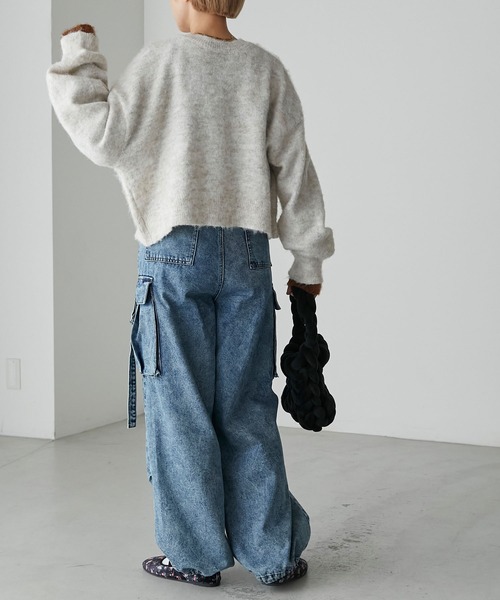 forksy.（フォルクシー）の「【forksy.】2wayミックス起毛レイヤード配色ショートニットカーディガン（カーディガン/ボレロ・レディース・オレンジ/グリーン/ブラック/アイボリー/グレイッシュブルー・FREE）」の16枚目の写真