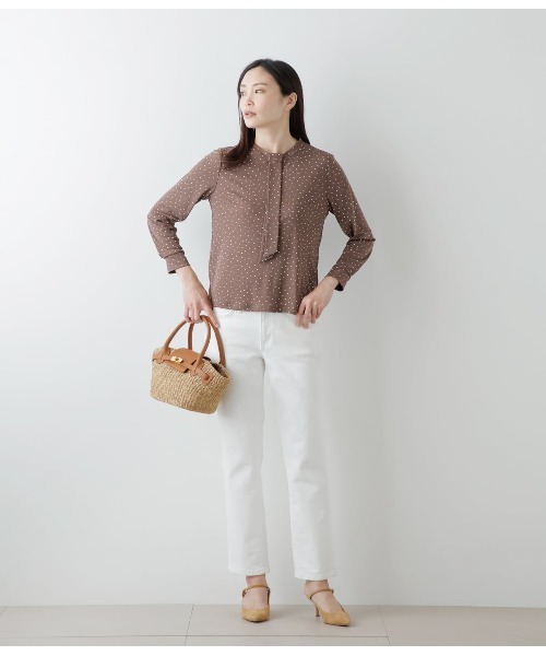 NEWYORKER(ニューヨーカー)の「強撚スムース スノードットプリント ボウタイプルオーバー(Tシャツ/カットソー・レディース・ネイビー/ブラウン・M/L)」の12枚目の写真