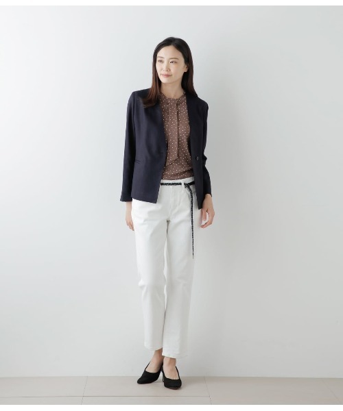 NEWYORKER(ニューヨーカー)の「強撚スムース スノードットプリント ボウタイプルオーバー(Tシャツ/カットソー・レディース・ネイビー/ブラウン・M/L)」の13枚目の写真