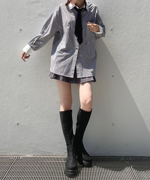 one way(ワンウェイ)の「ワンポイント刺繍ビッグシャツ(シャツ/ブラウス・レディース・ブラック系その他/ブルー系その他/ブラック/ホワイト・FREE)」の10枚目の写真
