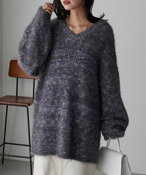 Anss.me(アンスミー)の「【Anss.me】ミックスフェザーVネックニットプルオーバー(ニット/セーター・レディース・モカ/スミクロ/グレイッシュベージュ・FREE)」の2枚目の写真