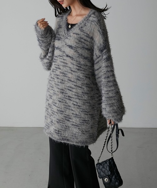 Anss.me(アンスミー)の「【Anss.me】ミックスフェザーVネックニットプルオーバー(ニット/セーター・レディース・モカ/スミクロ/グレイッシュベージュ・FREE)」の13枚目の写真