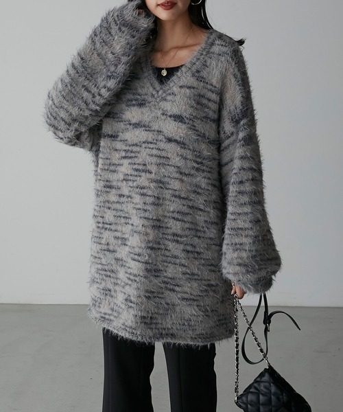 Anss.me(アンスミー)の「【Anss.me】ミックスフェザーVネックニットプルオーバー(ニット/セーター・レディース・モカ/スミクロ/グレイッシュベージュ・FREE)」の20枚目の写真