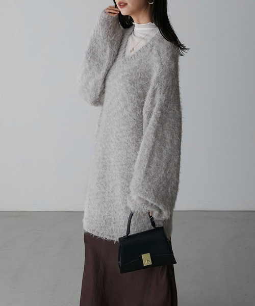 Anss.me(アンスミー)の「【Anss.me】ミックスフェザーVネックニットプルオーバー(ニット/セーター・レディース・モカ/スミクロ/グレイッシュベージュ・FREE)」の22枚目の写真