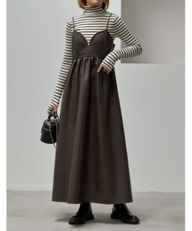 Re:EDIT | [2023A/W PRE ORDER][低身長/高身長サイズ有]フェイクレザーフレアキャミワンピース(ワンピース)
