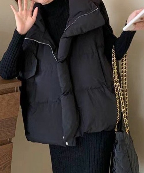 SEN TOKYO（セントーキョー）の「スタイリッシュでラフな美シルエット。スタンドカラー ボリュームエコダウンベスト（ダウンベスト・レディース・アイボリー/ブラック・L/M/S）」の12枚目の写真