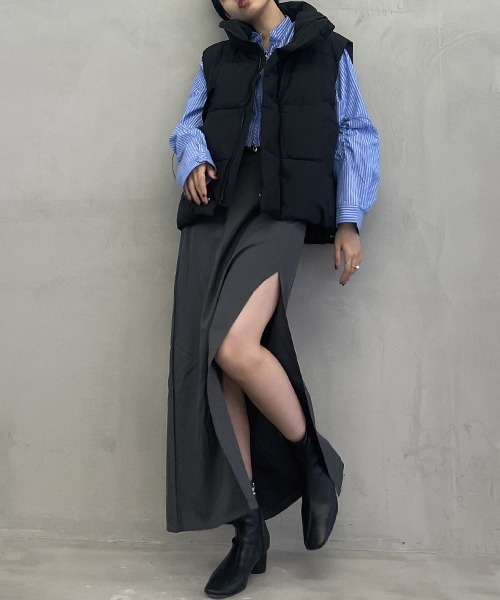 SEN TOKYO（セントーキョー）の「スタイリッシュでラフな美シルエット。スタンドカラー ボリュームエコダウンベスト（ダウンベスト・レディース・アイボリー/ブラック・L/M/S）」の17枚目の写真