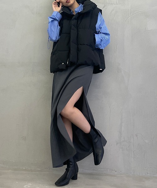 SEN TOKYO（セントーキョー）の「スタイリッシュでラフな美シルエット。スタンドカラー ボリュームエコダウンベスト（ダウンベスト・レディース・アイボリー/ブラック・L/M/S）」の19枚目の写真