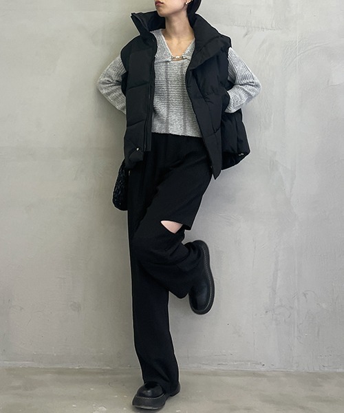 SEN TOKYO（セントーキョー）の「スタイリッシュでラフな美シルエット。スタンドカラー ボリュームエコダウンベスト（ダウンベスト・レディース・アイボリー/ブラック・L/M/S）」の22枚目の写真