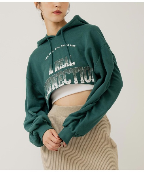 ANAP(アナップ)の「ユーズド風プリントクロップドフーディー(パーカー・レディース・モスグリーン/ブラック/ライトグレー・FREE)」の3枚目の写真