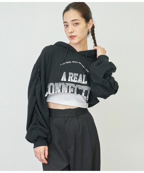 ANAP(アナップ)の「ユーズド風プリントクロップドフーディー(パーカー・レディース・モスグリーン/ブラック/ライトグレー・FREE)」の15枚目の写真