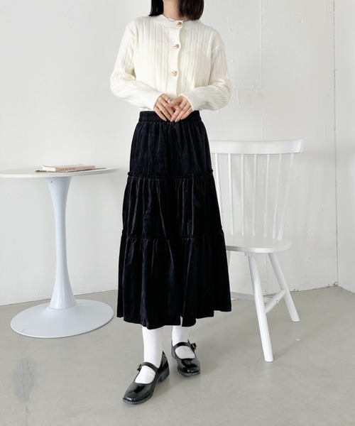 セール】ベロアギャザーティアードロングスカート（スカート）｜CLEA