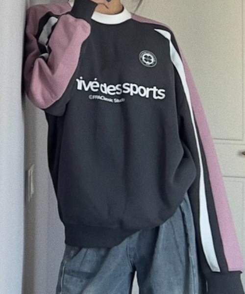 Vipoa（ヴィポア）の「SPORTYオーバーサイズ配色ラインスウェット（スウェット・レディース・ブルー/ピンク・FREE）」の21枚目の写真