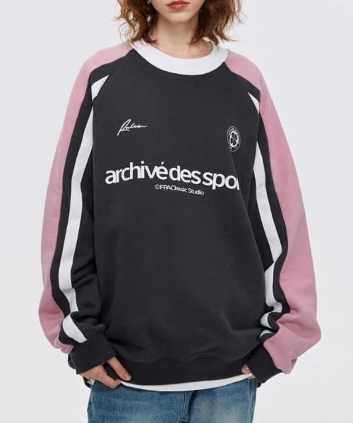 Vipoa（ヴィポア）の「SPORTYオーバーサイズ配色ラインスウェット（スウェット・レディース・ブルー/ピンク・FREE）」の19枚目の写真