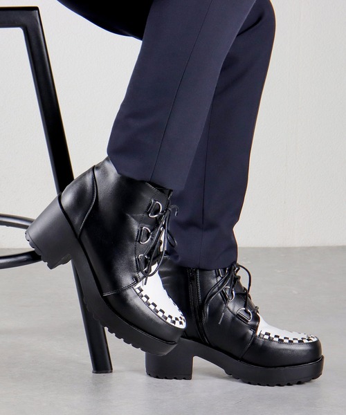 LOVEHUNTER（ラブハンター）の「+8cm 大きいサイズ 軽量厚底 ハイヒールブーツ（ブーツ・メンズ・ホワイト/ブラック×ホワイト/ブラック×ブラック/ブラック系1/ブラック系2/ブラック系3・41/43/45）」の14枚目の写真