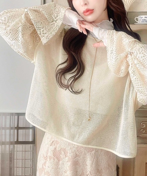 mily bilet(ミウィビレット)の「【mily bilet】360°上品に肌魅せ。レース切り替え 前後2WAYリボンカーデ(カーディガン/ボレロ・レディース・ブラック/グレイッシュベージュ/アイボリー・SMALL/LARGE/X-LARGE/MEDIUM)」の5枚目の写真