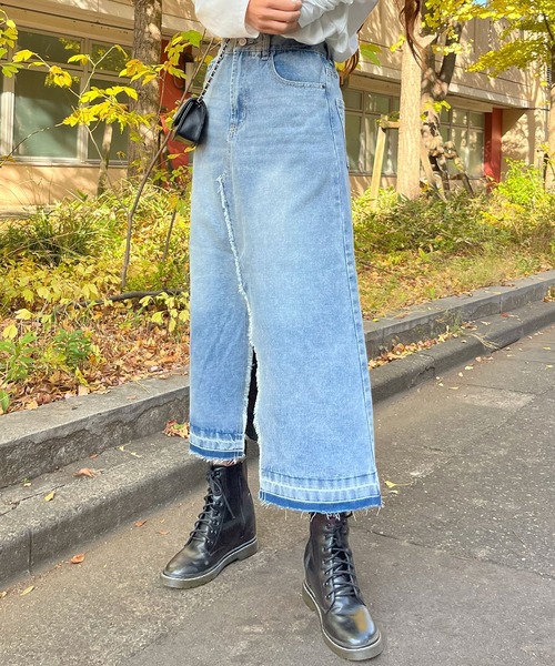 GLAMOROUS JANE（グラマラスジェーン）の「デニムフリンジヘムロングSK（デニムスカート・レディース・グレー/ブラック/ブルー・L/M）」の22枚目の写真