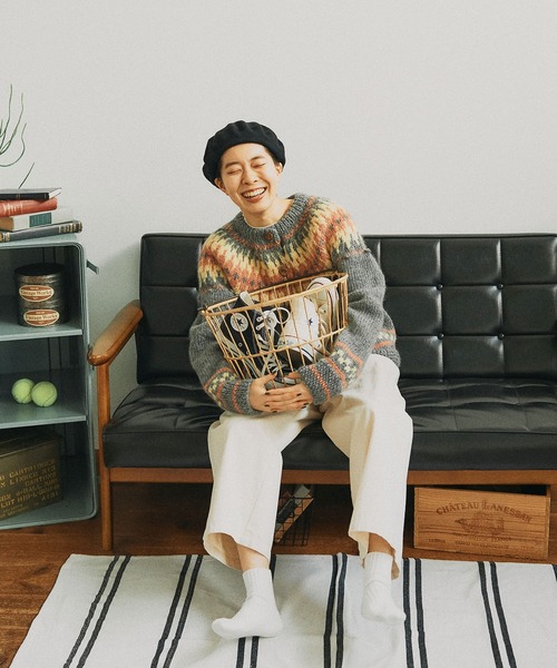 PAR ICI（パーリッシィ）の「【WEB別注】ネパール手編み 求心ジャカードポップコーンカーディガン（カーディガン/ボレロ・レディース・グレー/アイボリー・FREE）」の6枚目の写真