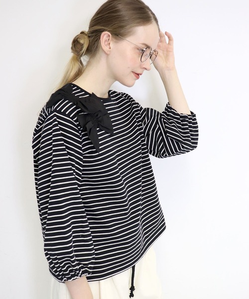 haupia（ハウピア）の「自由で遊ぶようなリボン２ 【 カットソー 】（Tシャツ/カットソー・レディース・アイボリー系/ブラック/ブラック系/ホワイト・MEDIUM）」の5枚目の写真