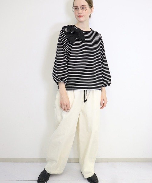 haupia（ハウピア）の「自由で遊ぶようなリボン２ 【 カットソー 】（Tシャツ/カットソー・レディース・アイボリー系/ブラック/ブラック系/ホワイト・MEDIUM）」の7枚目の写真