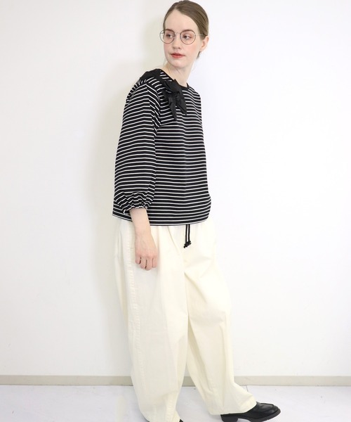 haupia（ハウピア）の「自由で遊ぶようなリボン２ 【 カットソー 】（Tシャツ/カットソー・レディース・アイボリー系/ブラック/ブラック系/ホワイト・MEDIUM）」の8枚目の写真