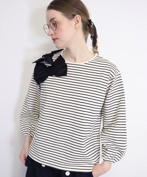 haupia（ハウピア）の「自由で遊ぶようなリボン２ 【 カットソー 】（Tシャツ/カットソー・レディース・アイボリー系/ブラック/ブラック系/ホワイト・MEDIUM）」の9枚目の写真