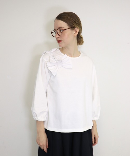 haupia（ハウピア）の「自由で遊ぶようなリボン２ 【 カットソー 】（Tシャツ/カットソー・レディース・アイボリー系/ブラック/ブラック系/ホワイト・MEDIUM）」の20枚目の写真