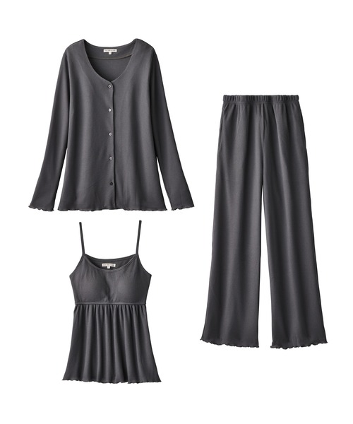 YU'NOW(ユナウ)の「【やわらか綿混ワッフル素材♪】カップ付ワッフルキャミ3点セット(ルームウェア/パジャマ・レディース・チャコールグレー/ベージュ/ブラウン/ベージュ系その他/ブラック・S/M/L)」の9枚目の写真