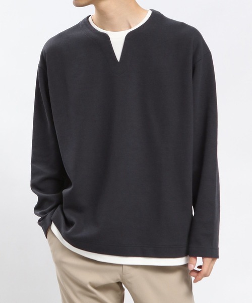 GLOBAL WORK Smile Seed Store（グローバルワーク スマイルシードストア）の「ダブルフェイスキーネックレイヤードTシャツ長袖/984172（Tシャツ/カットソー・メンズ・ネイビー/ブラック/グリーン系その他2/ベージュ・LARGE/SMALL/MEDIUM/X-LARGE）」の17枚目の写真