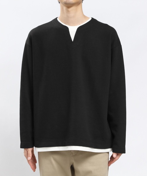 GLOBAL WORK Smile Seed Store（グローバルワーク スマイルシードストア）の「ダブルフェイスキーネックレイヤードTシャツ長袖/984172（Tシャツ/カットソー・メンズ・ネイビー/ブラック/グリーン系その他2/ベージュ・LARGE/SMALL/MEDIUM/X-LARGE）」の20枚目の写真