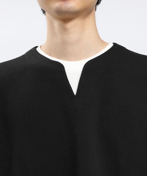 GLOBAL WORK Smile Seed Store（グローバルワーク スマイルシードストア）の「ダブルフェイスキーネックレイヤードTシャツ長袖/984172（Tシャツ/カットソー・メンズ・ネイビー/ブラック/グリーン系その他2/ベージュ・LARGE/SMALL/MEDIUM/X-LARGE）」の12枚目の写真